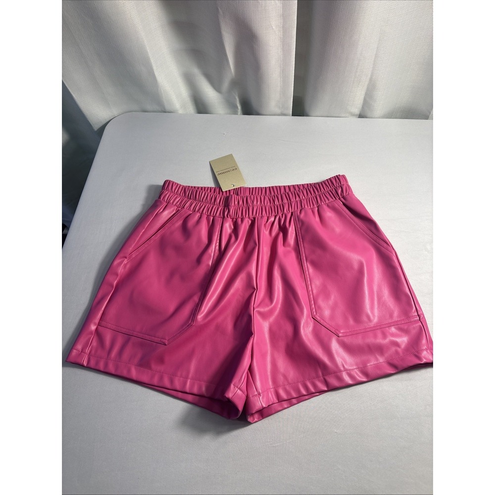 NWT ee:some Faux Leather High Waisted Shorts Hot Pink Elastic Waist Size Large